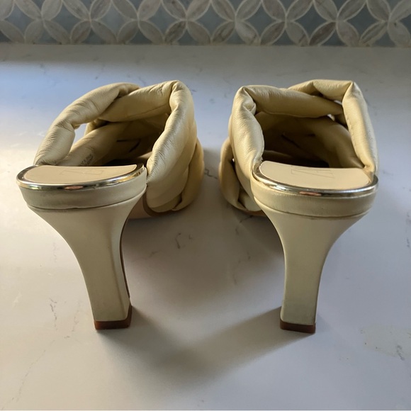 Zara Quilted Braided Leather Heeled Mules Vanilla Yellow US 6.5 EU 37 UK 4.5 - Picture 4 of 11
